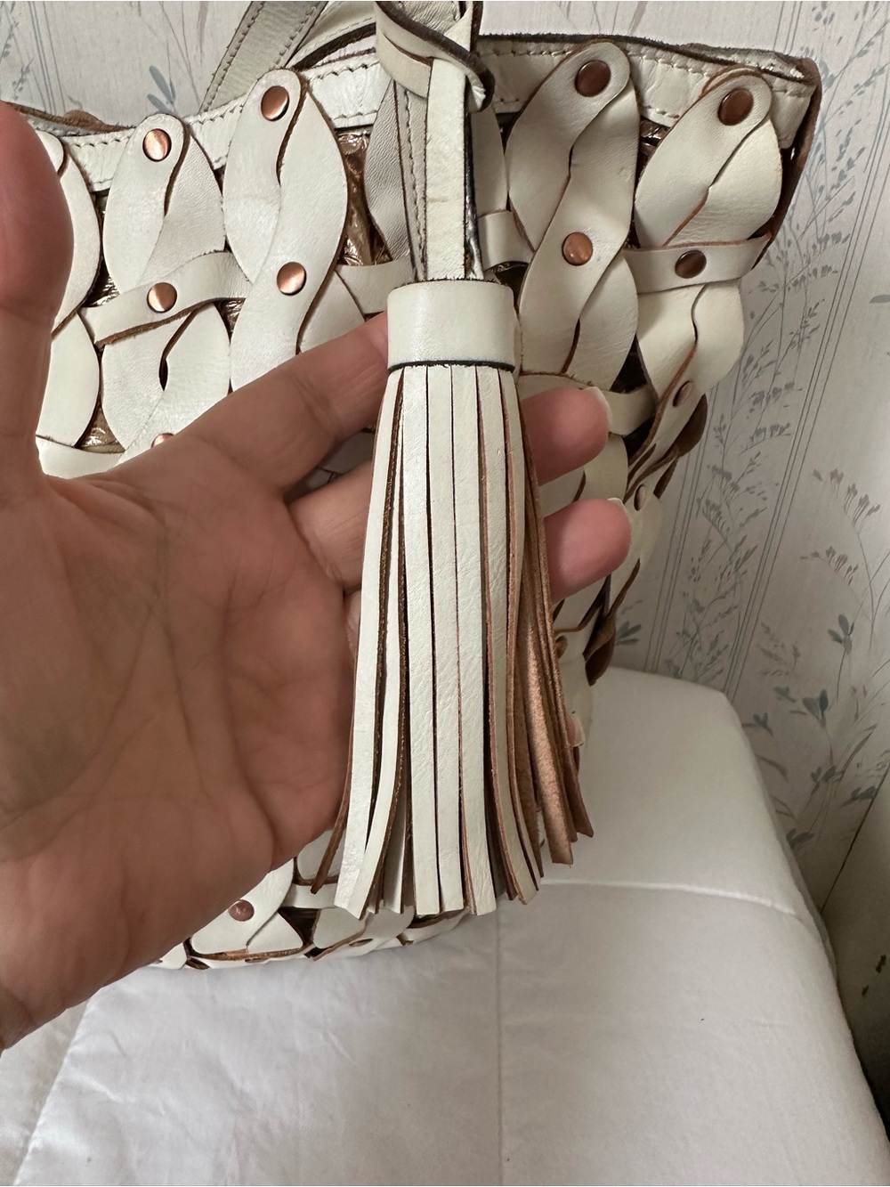 Patricia Nash Ivory Woven Leather Tote - Picture 3 of 12